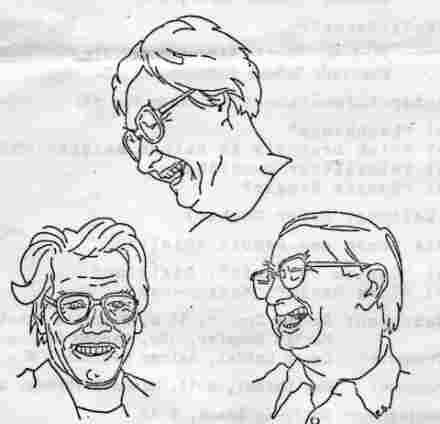 Zur Verabschiedung von Hedwig Strobel, Karl Baier und Dieter Schulz - Zeichnung von Ernst Strobl - 1985